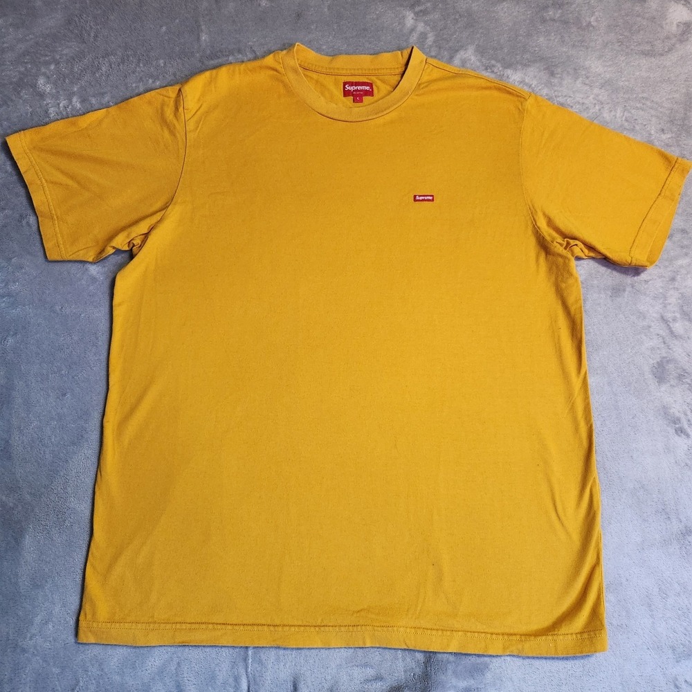 Supreme FW17 Small Box Logo Pique Tee T-Shirt Size L Large Yellow 100% Cotton